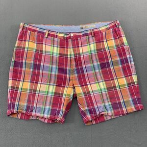 Polo Ralph Lauren Shorts Mens 48B Madras Plaid Red Classic Fit Linen Blend